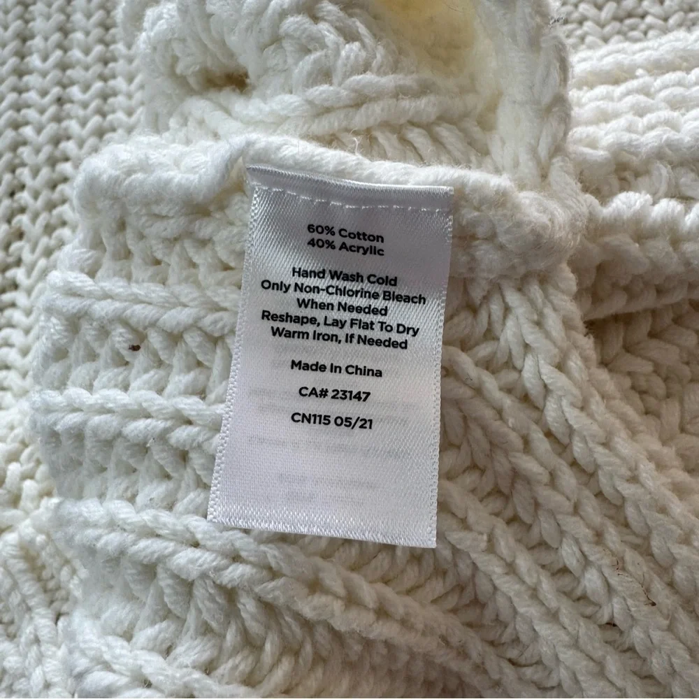 Haven Well Within Women’s Chunky Knit Cotton Cream Medium Turtleneck Sweater - Picture 7 of 7